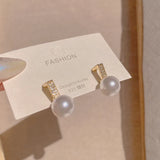Geometric Pearl Earrings 14K Gold Plated AAA Zirconia S925 Silver Stud Gift