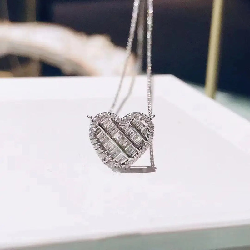 Charm Silver Necklace for Women Heart Zircon Necklaces