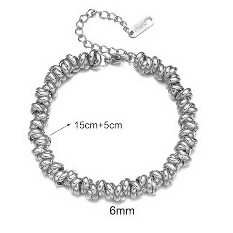 Chunky Stainless Steel Twisted Ring Chain Bracelet for Women Girls Men Wristband