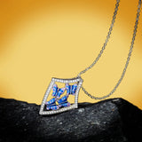 Butterfly Silver Pendant Necklace Enamel Zircon Stone Necklace Chain