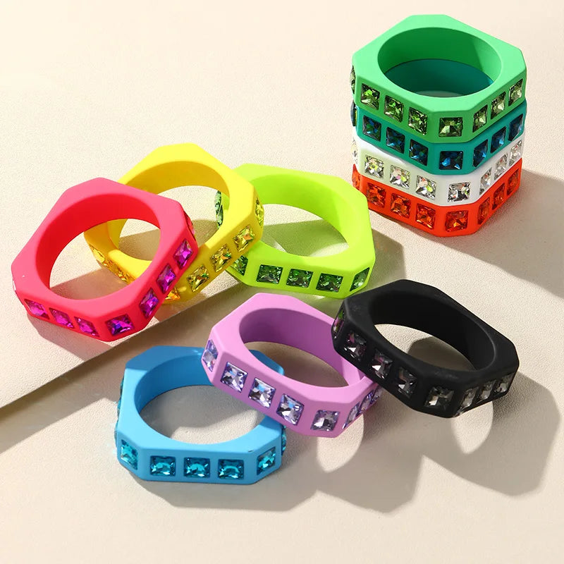 Colorful Crystal Bangle Geometric Resin Cuff Bracelet Charms