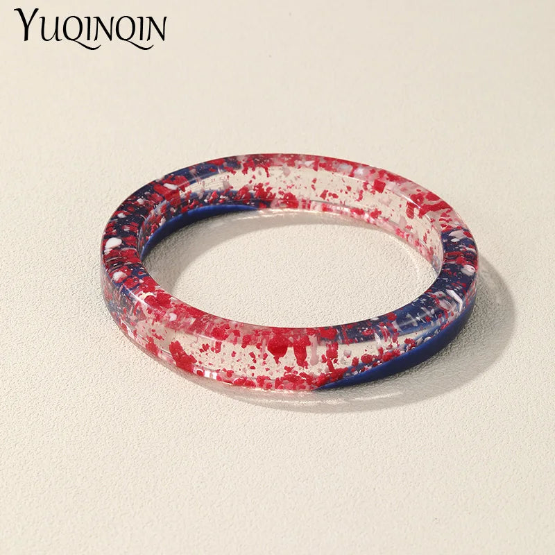 Colorful Resin Thin Bangle Bracelet for Women Geometric Charm Hand Jewelry