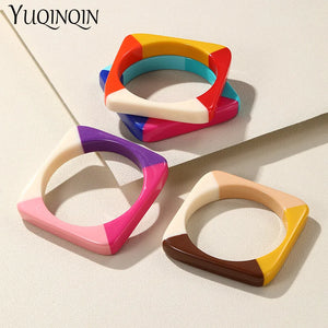 Colorful Geometric Cuff Bangle Bracelets for Women - Resin Vintage Jewelry