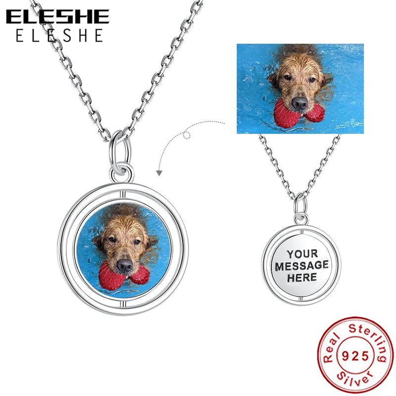 Photo Round Pendant Necklace 925 Sterling Silver Personalized Women Jewelry
