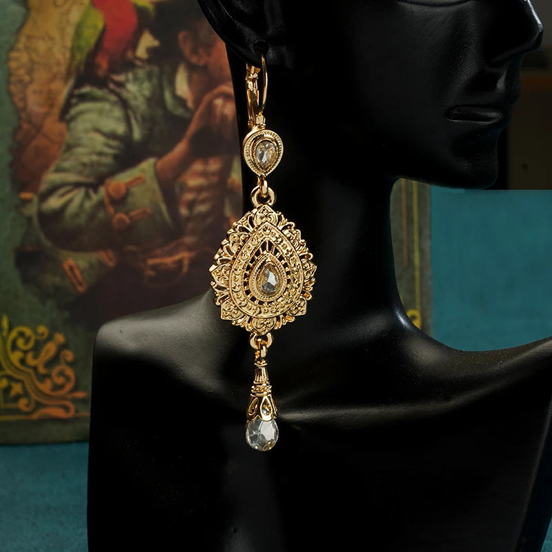 Water Drop Rhinestone Dangle Earrings for Bridal Caftan Wedding