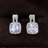 Square CZ 925 Silver Stud Earrings Bridal Wedding Jewelry