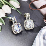 Square CZ 925 Silver Stud Earrings Bridal Wedding Jewelry