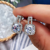 Square CZ 925 Silver Stud Earrings Bridal Wedding Jewelry