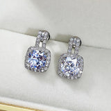 Square CZ 925 Silver Stud Earrings Bridal Wedding Jewelry