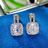 Square CZ 925 Silver Stud Earrings Bridal Wedding Jewelry