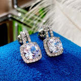 Square CZ 925 Silver Stud Earrings Bridal Wedding Jewelry