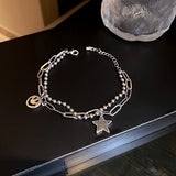 Smiley Star Double Layer Chain Bracelet for Women Girl Jewelry