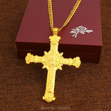 Ethiopian Jesus Cross Pendant Necklace 24K Crucifix Jewelry
