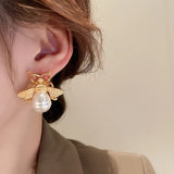 French Retro Oval Pearl Stud Earrings Vintage Jewelry