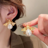 French Retro Oval Pearl Stud Earrings Vintage Jewelry