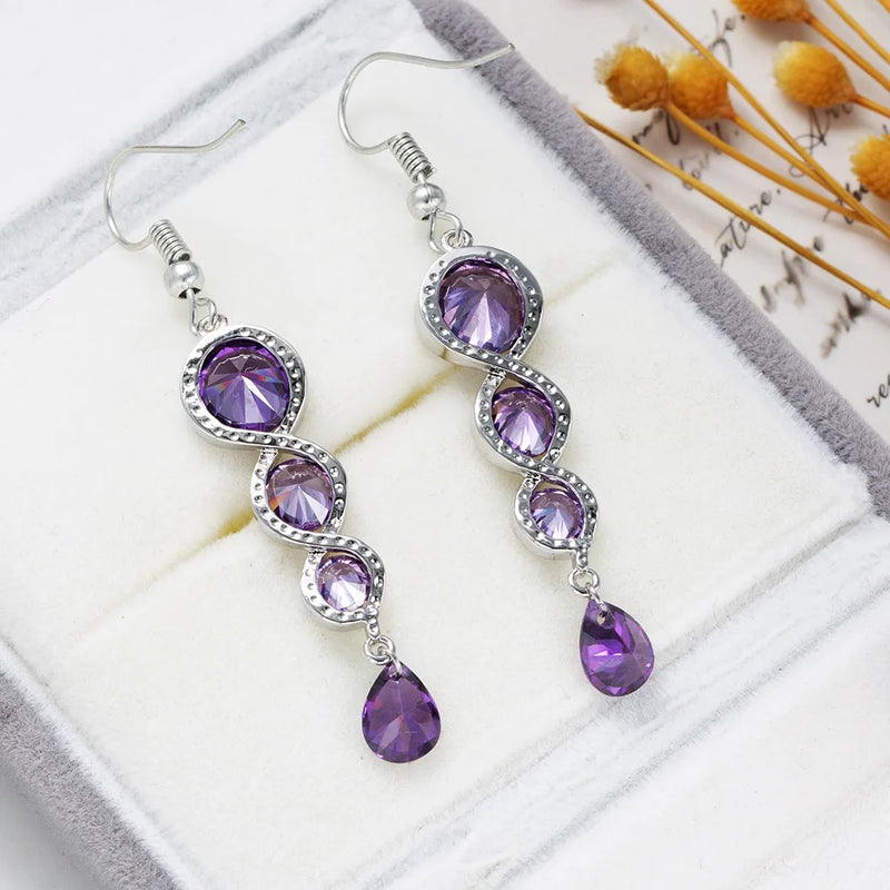 925 Silver Long Tassel Purple Zircon Earrings