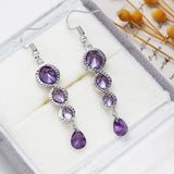 925 Silver Long Tassel Purple Zircon Earrings