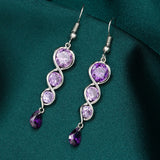 925 Silver Long Tassel Purple Zircon Earrings