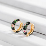 Flower Enamel Hoop Earrings Statement Circle Huggie Jewelry Brincos