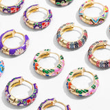 Flower Enamel Hoop Earrings Statement Circle Huggie Jewelry Brincos