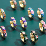Flower Enamel Hoop Earrings Statement Circle Huggie Jewelry Brincos