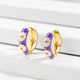 Flower Enamel Hoop Earrings Statement Circle Huggie Jewelry Brincos