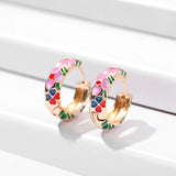 Flower Enamel Hoop Earrings Statement Circle Huggie Jewelry Brincos