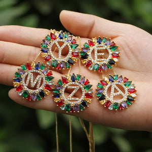 Rainbow CZ Initial Letter Pendant Necklace for Women