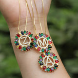 Rainbow CZ Initial Letter Pendant Necklace for Women