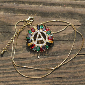 Rainbow CZ Initial Letter Pendant Necklace for Women
