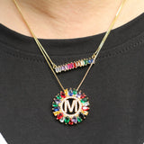 Rainbow CZ Initial Letter Pendant Necklace for Women