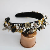 Crystal Jewelry Pearl Beading Baroque Crown Wide Metal Hairband Tiara