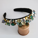 Crystal Jewelry Pearl Beading Baroque Crown Wide Metal Hairband Tiara