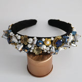 Crystal Jewelry Pearl Beading Baroque Crown Wide Metal Hairband Tiara