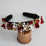 Crystal Jewelry Pearl Beading Baroque Crown Wide Metal Hairband Tiara