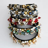 Crystal Jewelry Pearl Beading Baroque Crown Wide Metal Hairband Tiara