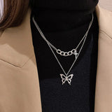 Butterfly Cross Angel Pendant Metal Chain Necklace for Women Men