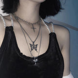 Butterfly Cross Angel Pendant Metal Chain Necklace for Women Men