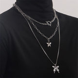 Butterfly Cross Angel Pendant Metal Chain Necklace for Women Men