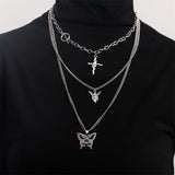 Butterfly Cross Angel Pendant Metal Chain Necklace for Women Men
