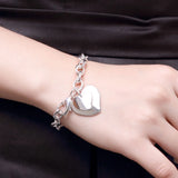 925 Silver Double Heart Charm Bracelet for Women Men