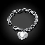 925 Silver Double Heart Charm Bracelet for Women Men