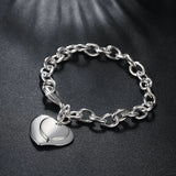 925 Silver Double Heart Charm Bracelet for Women Men
