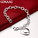 925 Silver Double Heart Charm Bracelet for Women Men