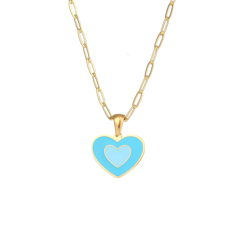 Y2K Heart Necklace Stainless Steel Chain Enamel Jewelry