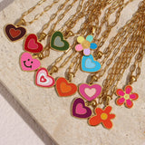 Y2K Heart Necklace Stainless Steel Chain Enamel Jewelry