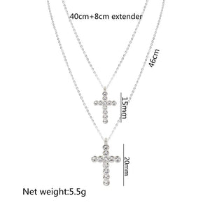 Layered Necklace for Women Silver Chain Clear Glass Stone Cross Pendant Necklace