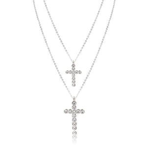 Layered Necklace for Women Silver Chain Clear Glass Stone Cross Pendant Necklace