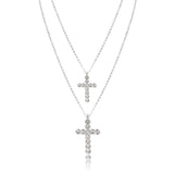 Layered Necklace for Women Silver Chain Clear Glass Stone Cross Pendant Necklace