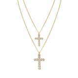Layered Necklace for Women Silver Chain Clear Glass Stone Cross Pendant Necklace